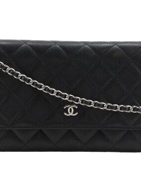 CHANEL Classic Chain wallet A33814 Matelasse Purse Shoulder black Caviar s...